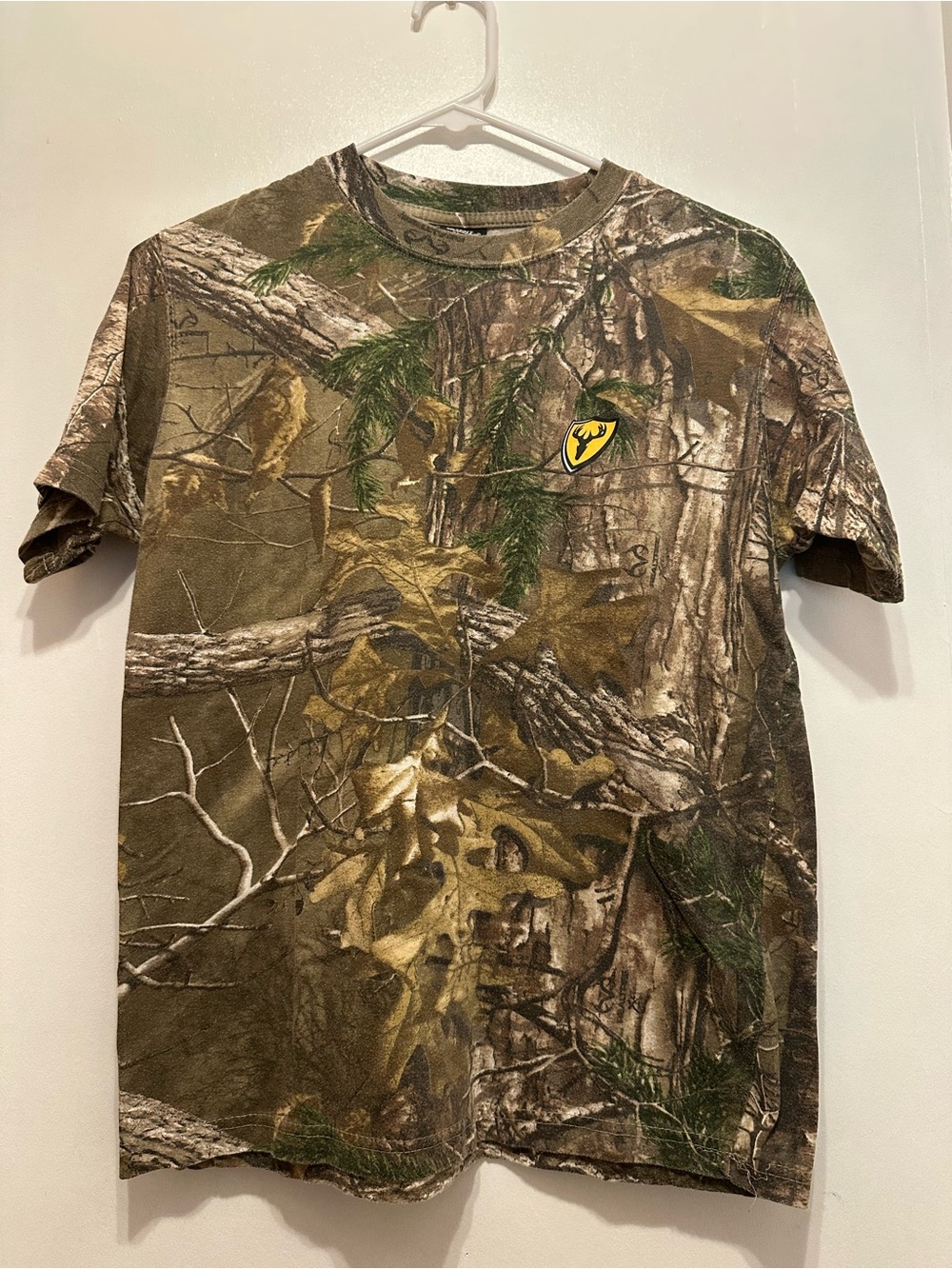 Camo Short Sleeve Tee with Shield Emblem - Brown/Green